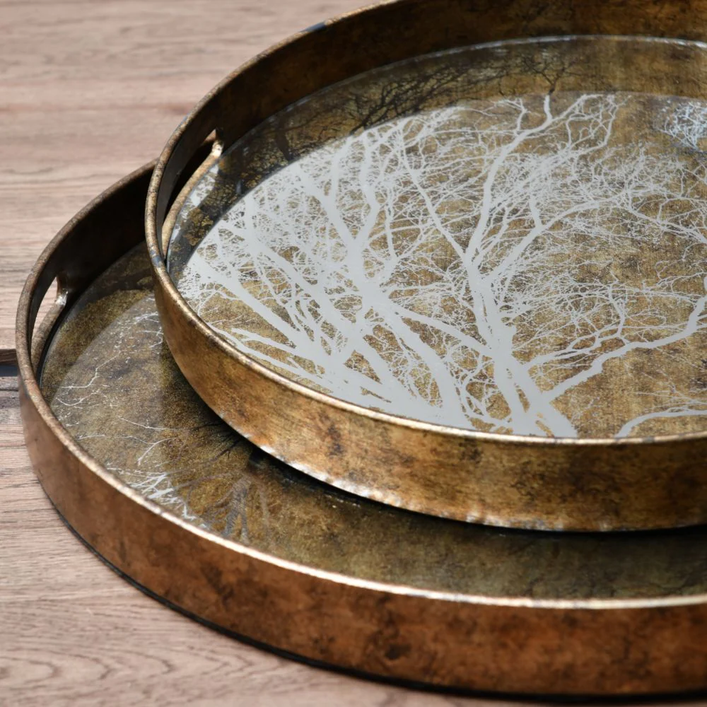 Vienna Tree Set of 2 Trays - Antique Gold - Image 3